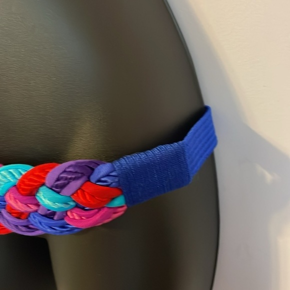 Talbots Vintage Braided Rope Fabric Blue Teal Purple Pink Stretch belt OS - Picture 3 of 16